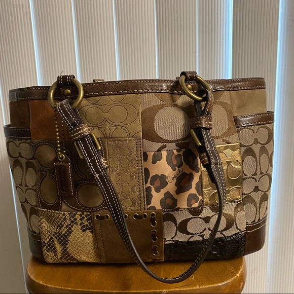 Brown Mixed Patterned Coach Bag - Picture 1 of 3